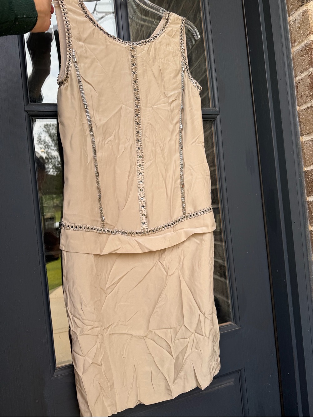 Magaschoni Beige Embellished Sleeveless Dress Set